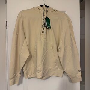 NWT Ladies Cropped hooded sweatshirt, Emporio Armani, cream/tan
